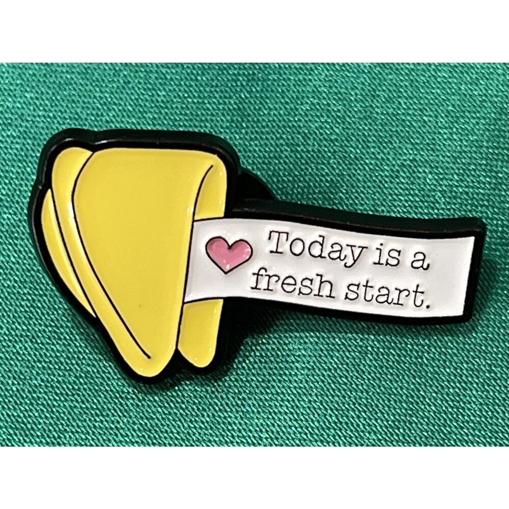 NWOT Yellow Enamel Lapel Pin Brooch Fortune Cookie 'Today Is A Fresh Start'